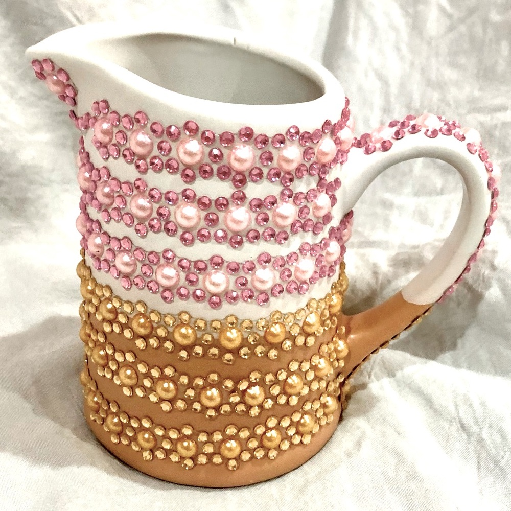PITCHER ARTS & CRAFTS handcrafted embellished/bedazzled miniature 3x4pitcher NWT